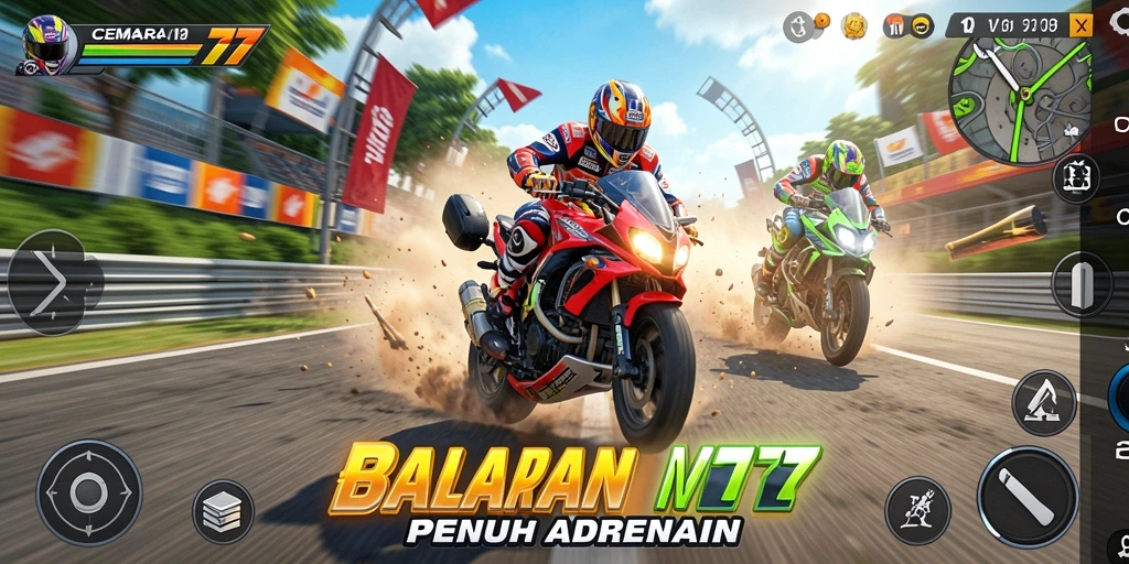 Tampilan gameplay CEMARA77 dengan balapan motor yang seru.